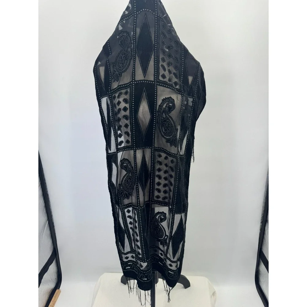 Whimsigoth Silk Velvet Burnout Scarf Shawl Wrap Dark Romantic Feminine Fringe
